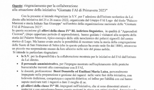 lettera di ringraziamento